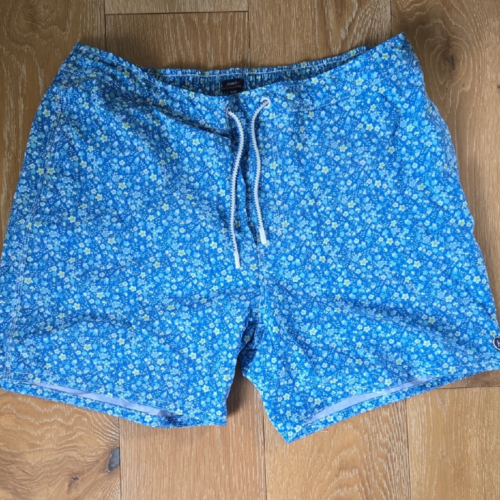 johnnie-O Blue Speckled Swim Trunks Quick-Dry Elastic Waist